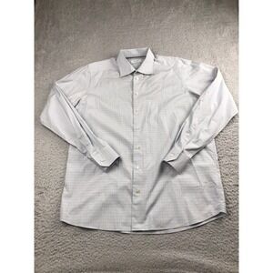 Eton Dress Shirt Mens 44 17.5 Blue Tan Plaid Contemporary Fit Long Sleeve Cotton